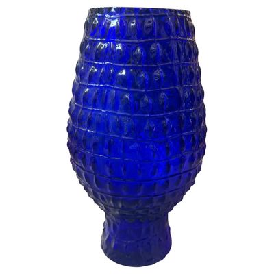Roberto Cavalli Cobalt Blue Glass Vase, Textured Design, Circa 2000