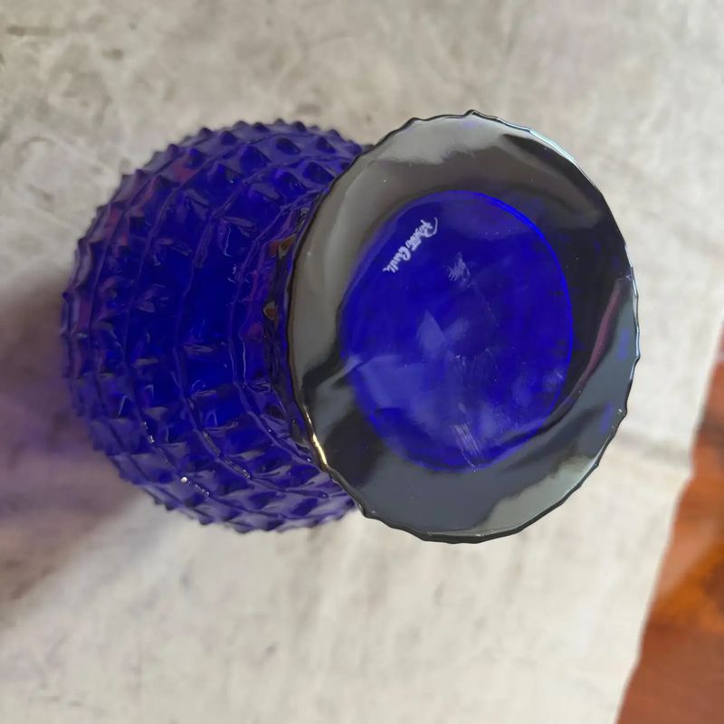 Roberto Cavalli Cobalt Blue Glass Vase, Textured Design, Circa 2000
