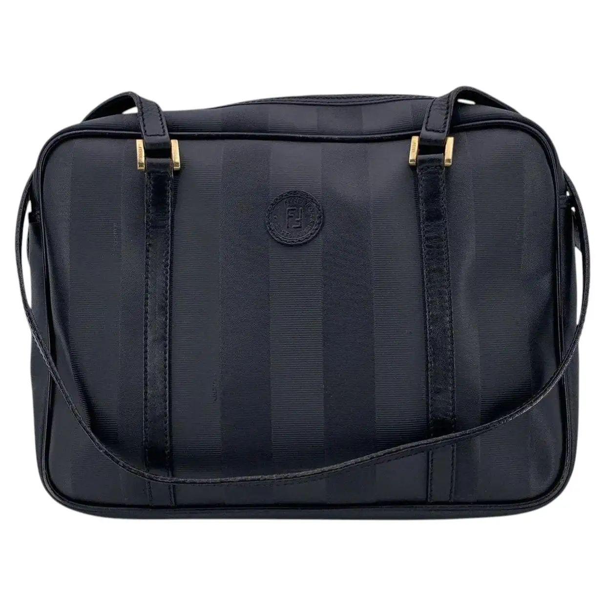 A 2000s Fendi Black Pequin Canvas and Leather Shoulder Bag