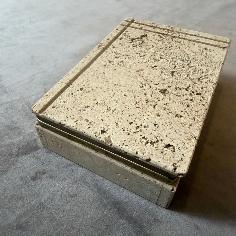 1970 Mid-Century Modern Travertine and Brass Box by Enzo Mari for f.lli Mannelli