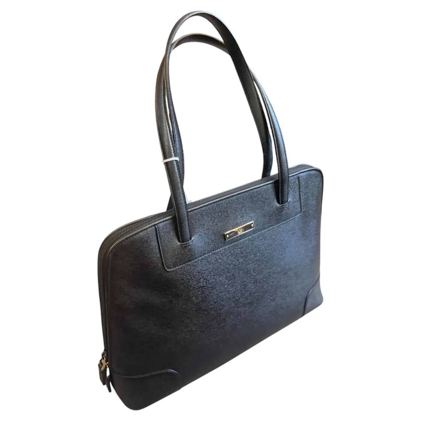 A 1990s Gucci Black Textured Leather and Brass Hardware shoulder Bag A 1990s Gucci Black Textured Leather and Brass Hardware shoulder Bag