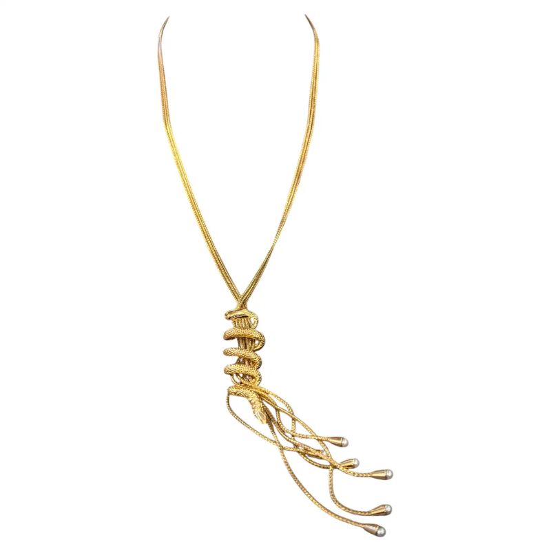 A 2000s High Quality Costume Jewelry Gilt Metal Italian Snake Necklace