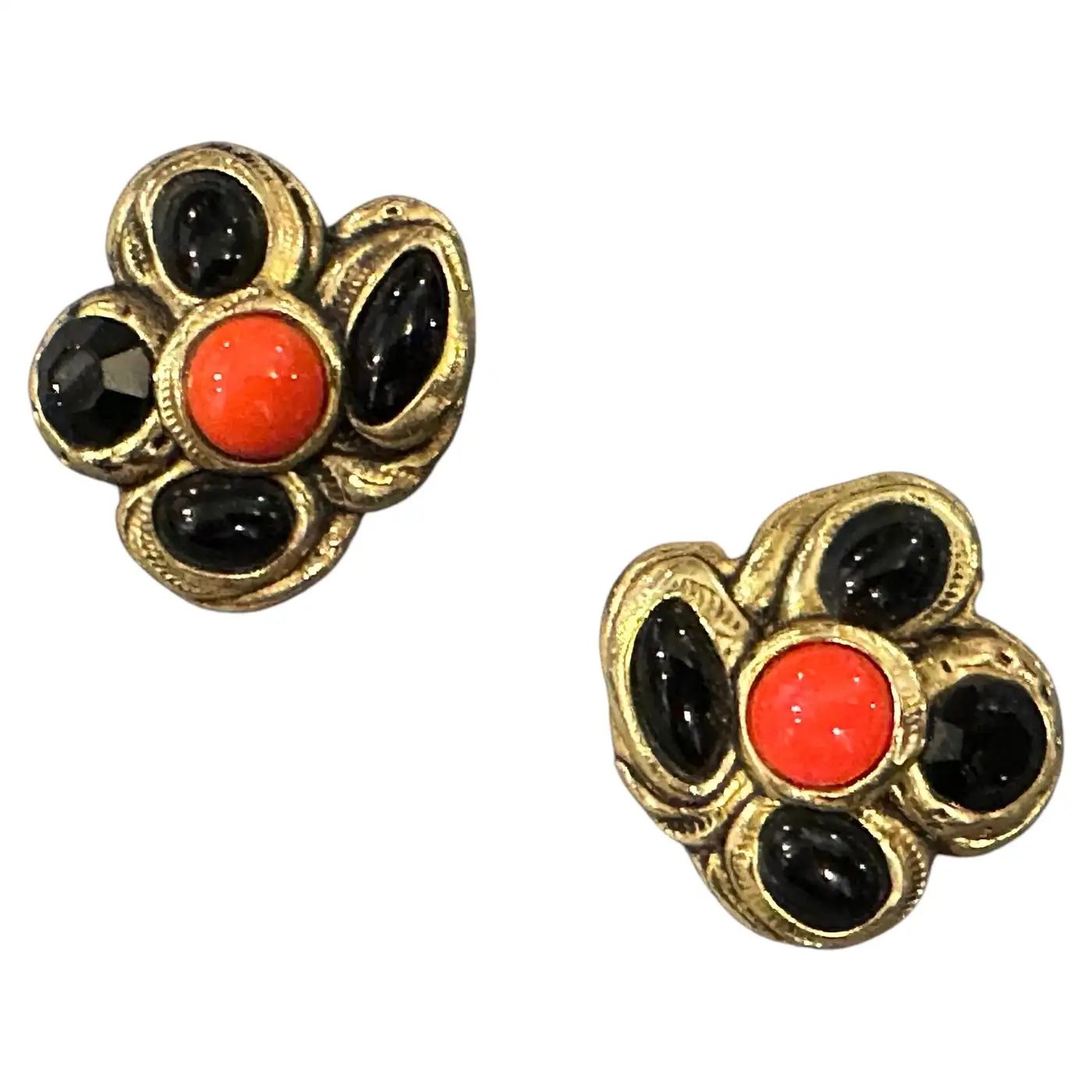 1980s Costume Jewelry Gilt Metal and Enamel Italian Earrings