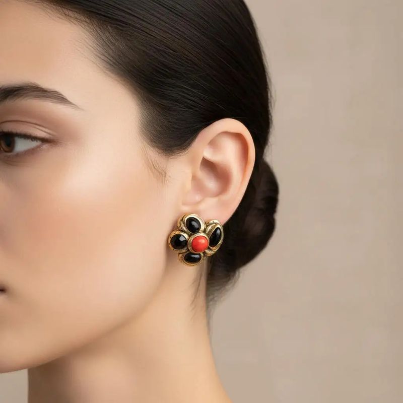 1980s Costume Jewelry Gilt Metal and Enamel Italian Earrings