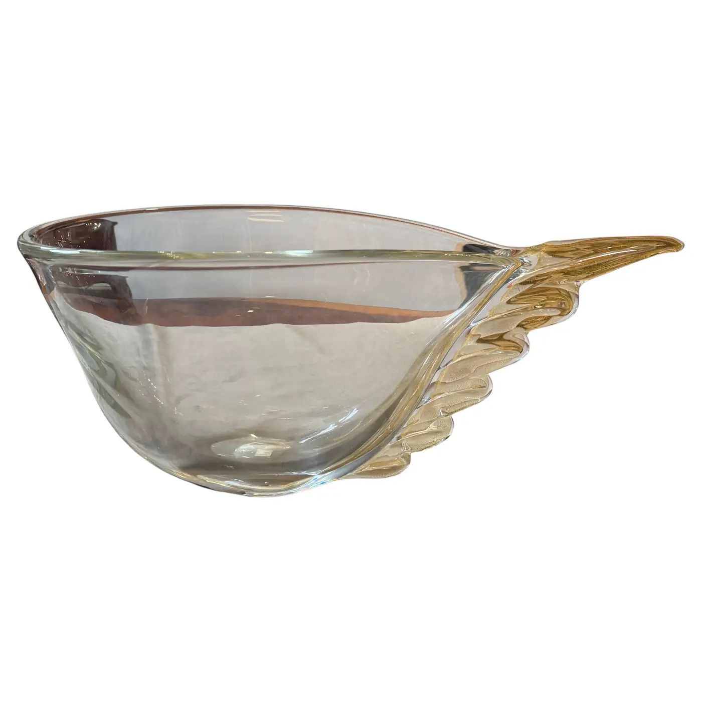 1990s Modern Christian Dior Clear and Gold Murano Glass Big Wing Centerpiece 1990s Modern Christian Dior Clear and Gold Murano Glass Big Wing Centerpiece