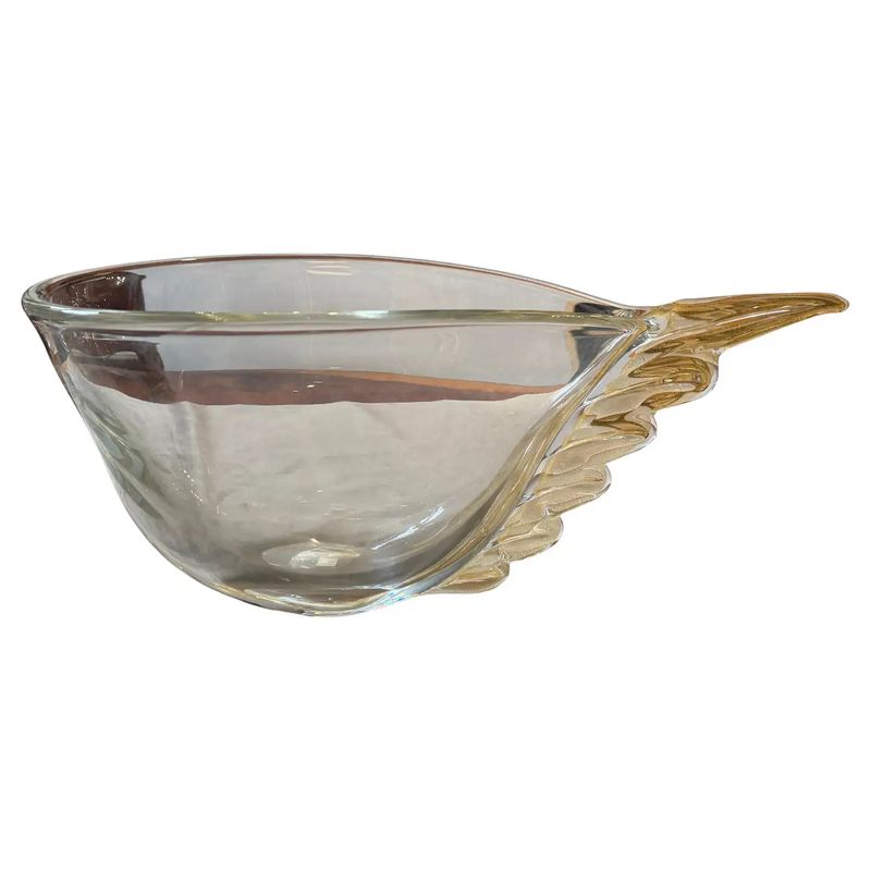 1990s Modern Christian Dior Clear and Gold Murano Glass Big Wing Centerpiece