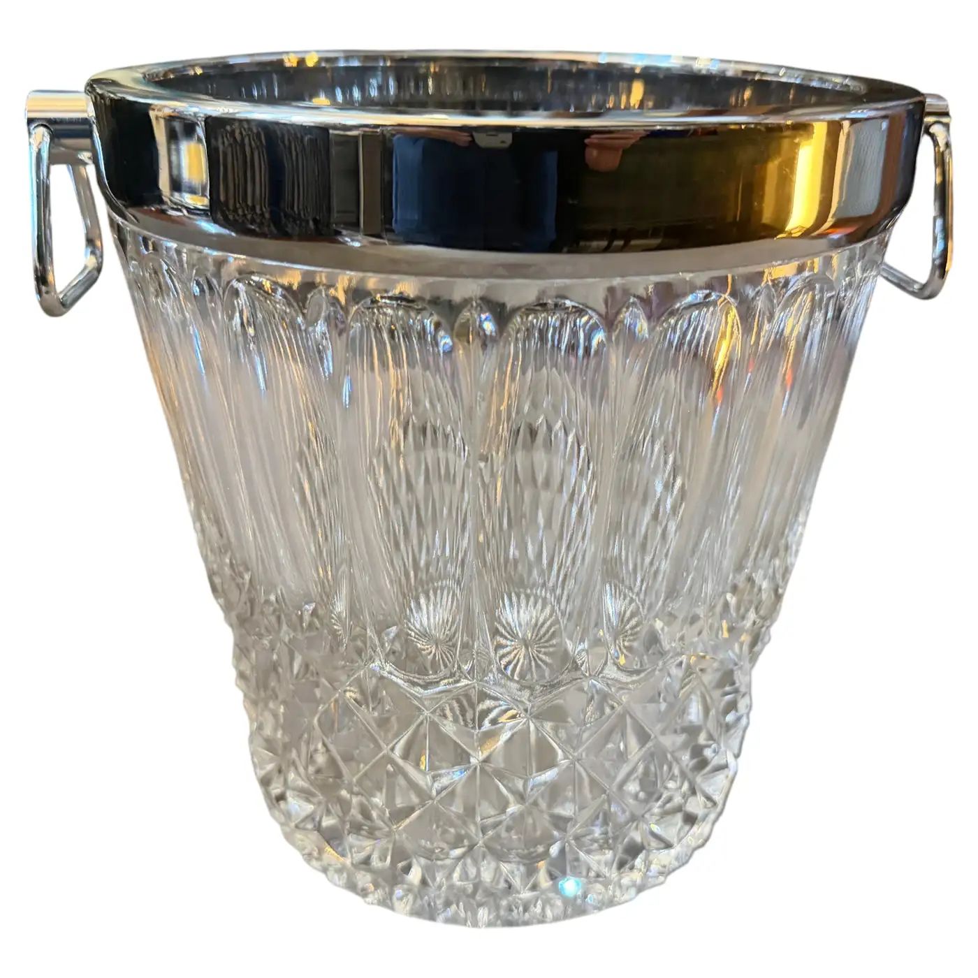 1980s Mid-Century Modern Cut Crystal and Chromed Metal French Wine Cooler 1980s Mid-Century Modern Cut Crystal and Chromed Metal French Wine Cooler