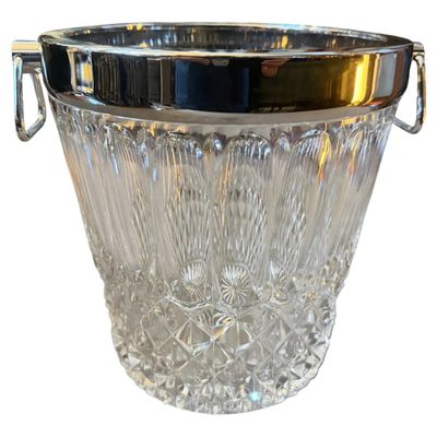 1980s Mid-Century Modern Cut Crystal and Chromed Metal French Wine Cooler