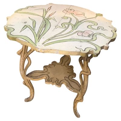 1900s Art Nouveau Lacquered Wood Sicilian Round Coffee Table