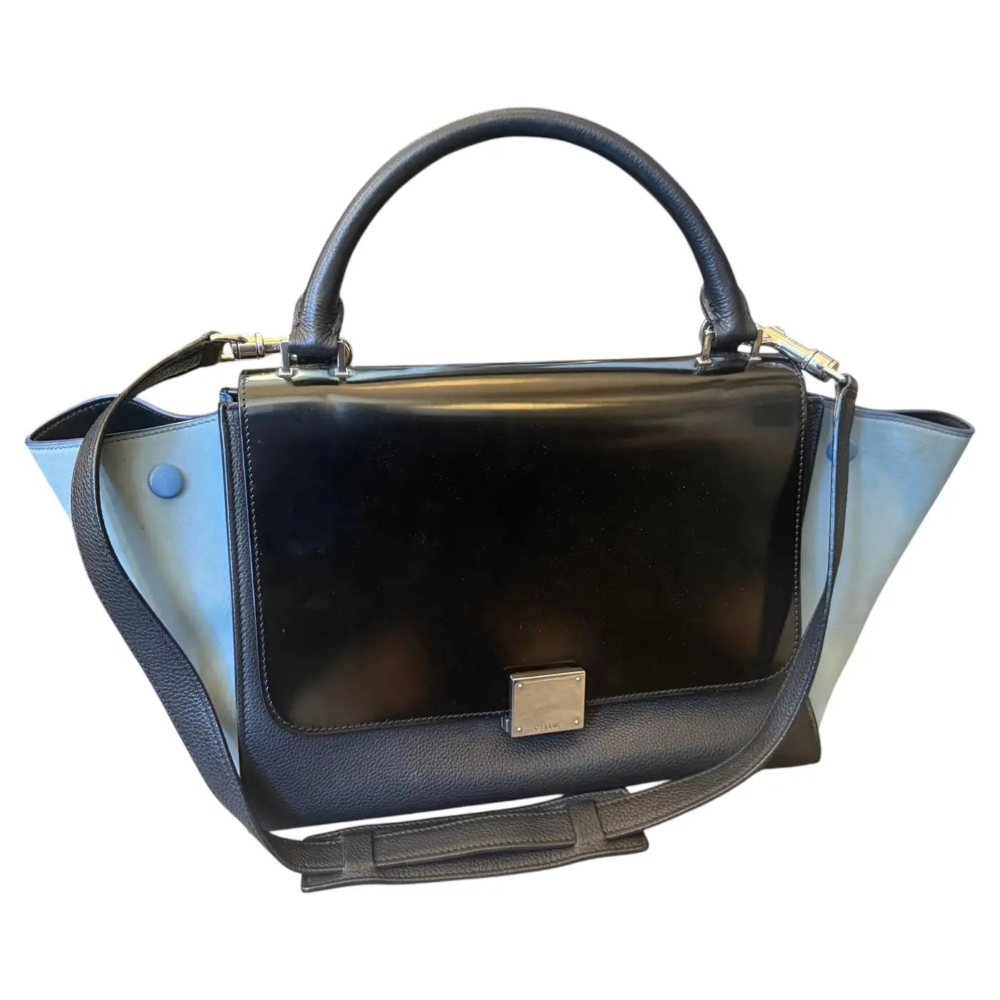 2016 Celine Black and Blue Leather Trapeze Shoulder Bag By Celine 2016 Celine Black and Blue Leather Trapeze Shoulder Bag By Celine