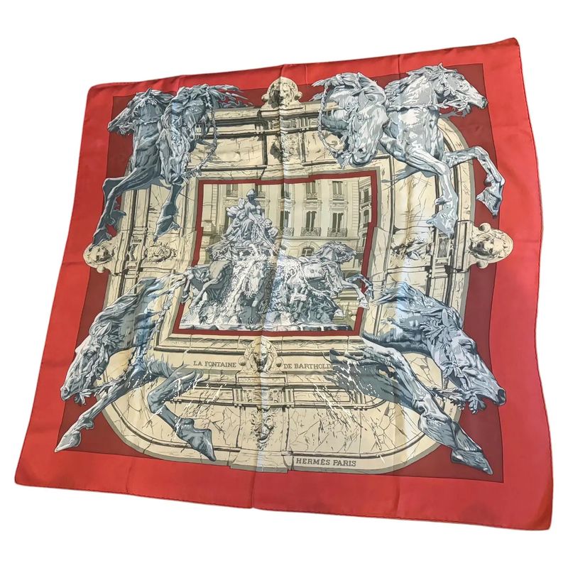 1995 Hermes Silk Carrè Scarf La Fontaine de Bartholdi