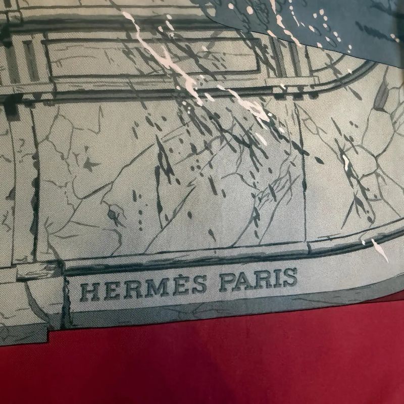 1995 Hermes Silk Carrè Scarf La Fontaine de Bartholdi