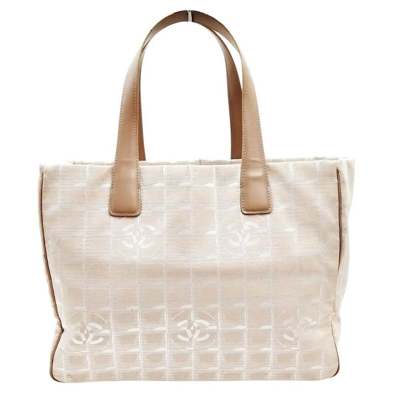 A 2003 Chanel New Travel Line Beige Nylon and Brown Leather Tote Bag