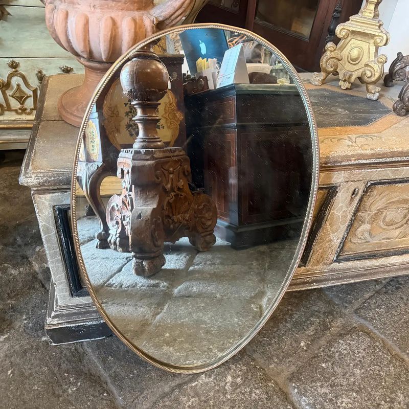 1960s Giò Ponti Style Mid-Century Modern Brass Italian Oval Wall Mirror
