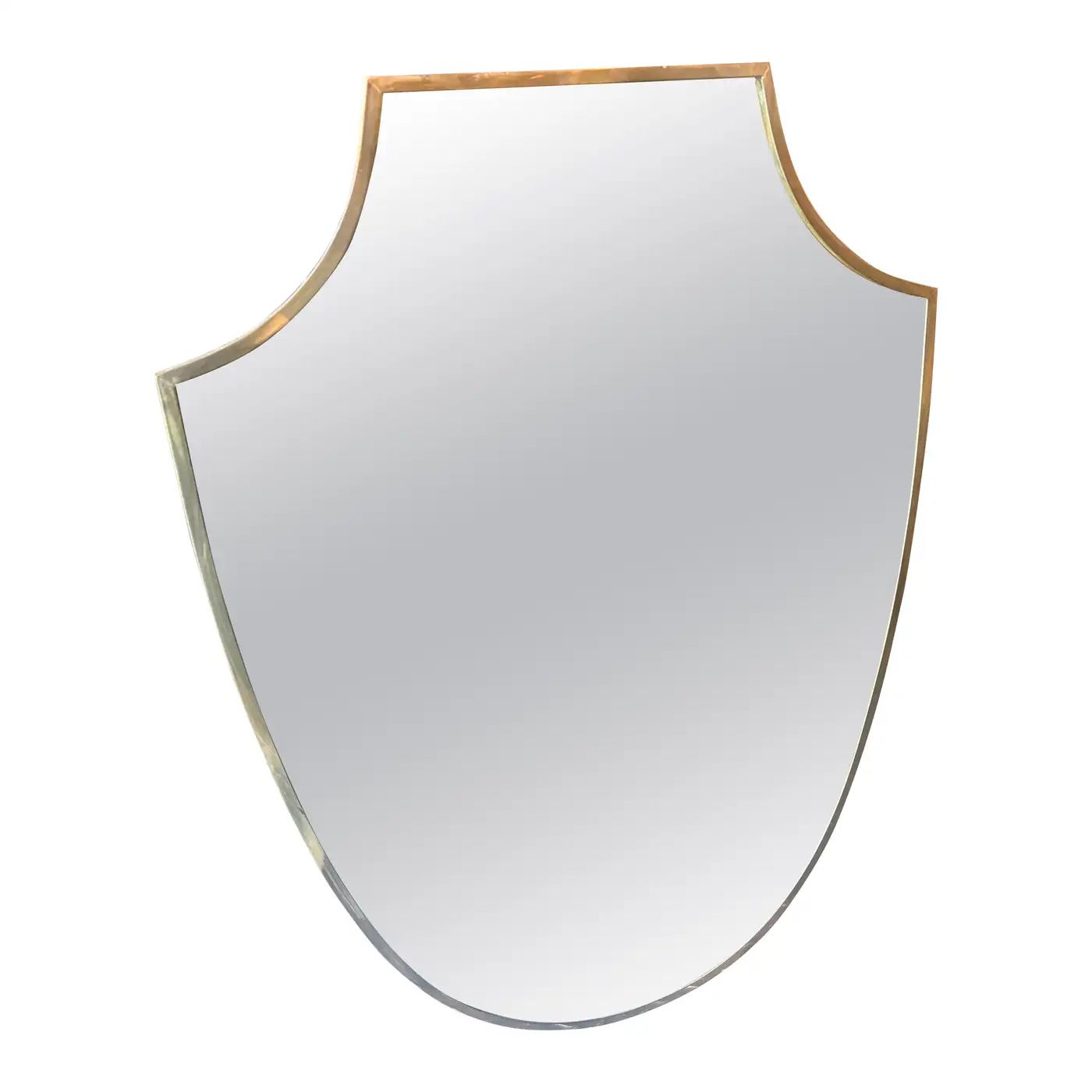 1950s Gio Ponti Style Mid-Century Modern Brass Shield Italian Wall Mirror