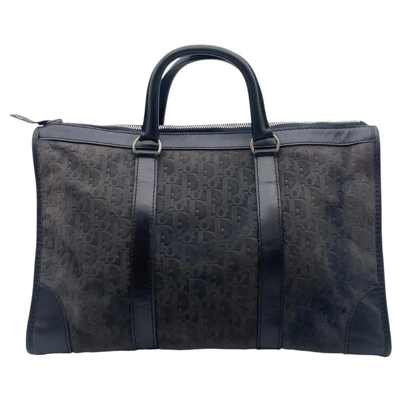 80s Vintage Christian Dior Trotter Gray Nubuck and Black Leather Boston Hand-Bag
