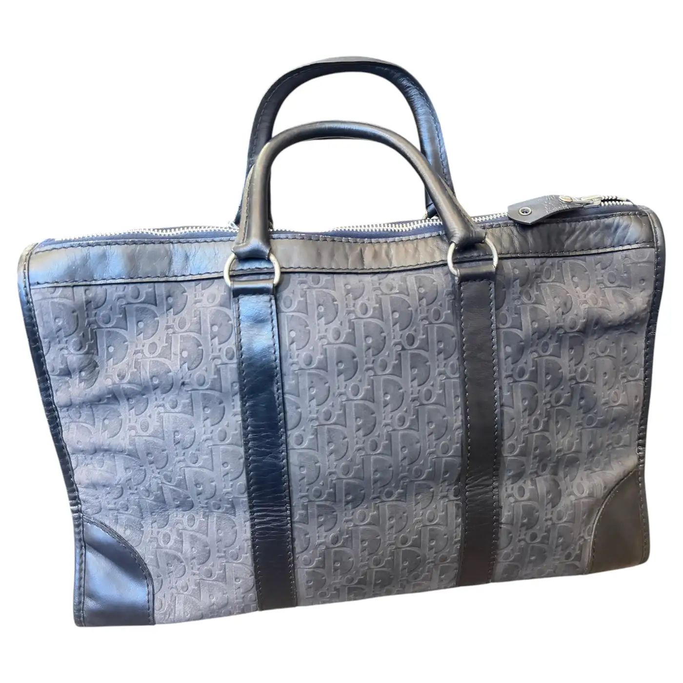 80s Vintage Christian Dior Trotter Gray Nubuck and Black Leather Boston Hand-Bag