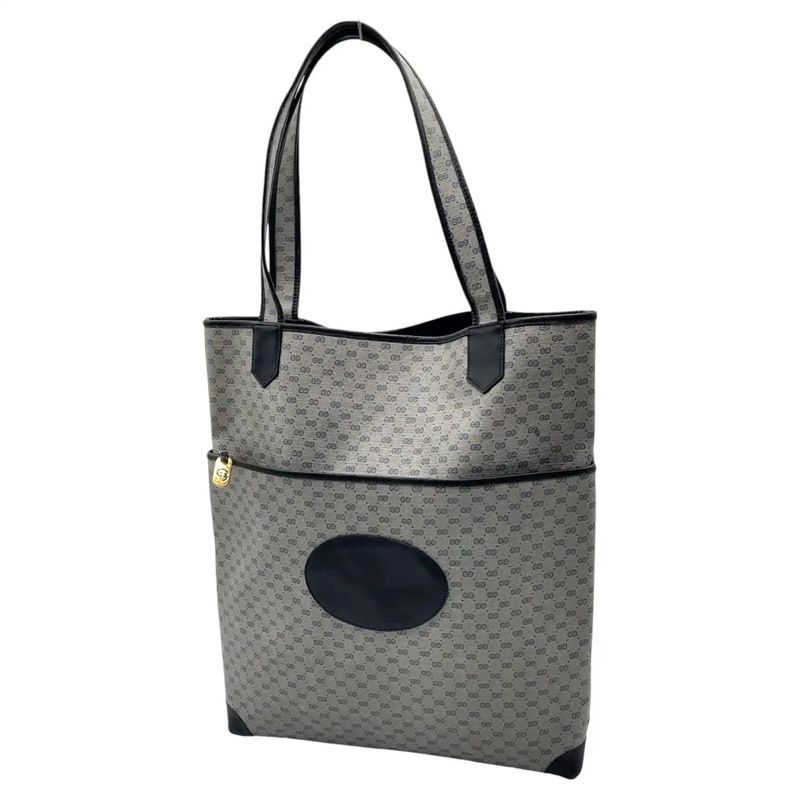20th Century Gucci Navy Leather and Microguccissima Monogram Canvas Tote Bag