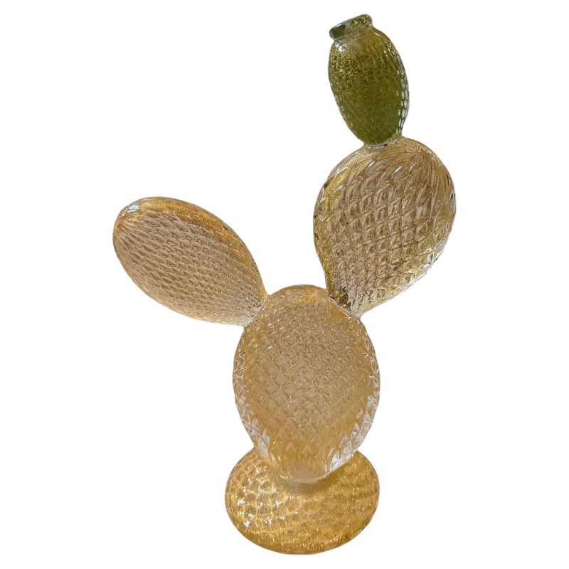A 1990s Dior Home Green and Gold Murano Glass Flowering Cactus