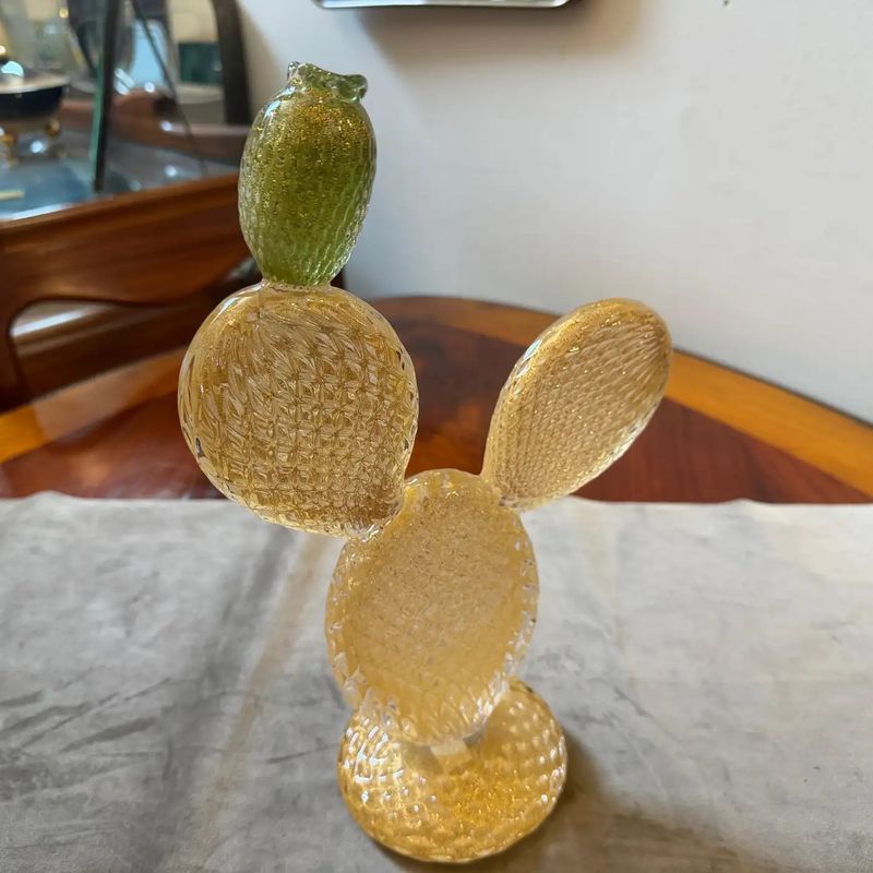 A 1990s Dior Home Green and Gold Murano Glass Flowering Cactus