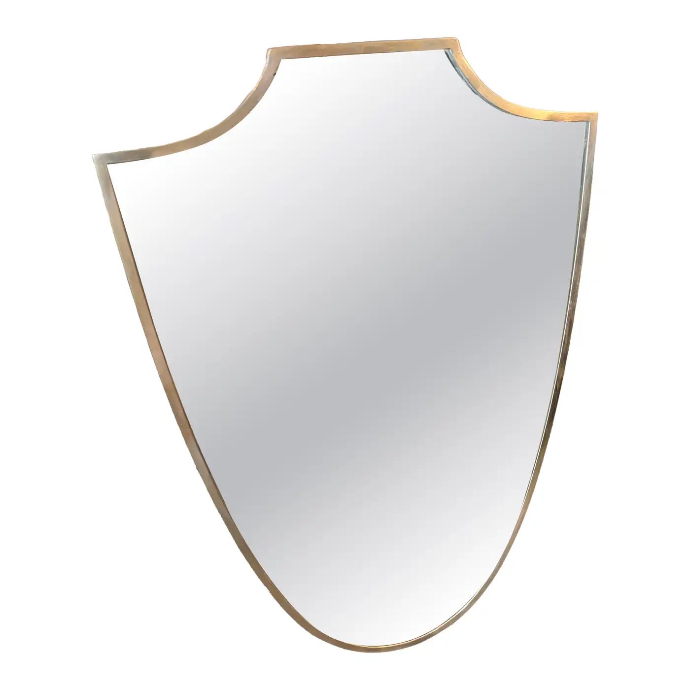1950s Gio Ponti Style Mid-Century Modern Brass Italian Shield Wall Mirror