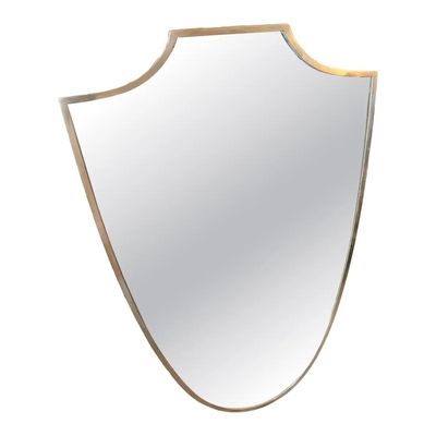 1950s Gio Ponti Style Mid-Century Modern Brass Italian Shield Wall Mirror