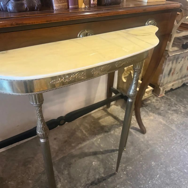 1950s Mid-Century Modern Brass and Marble Italian Console Table