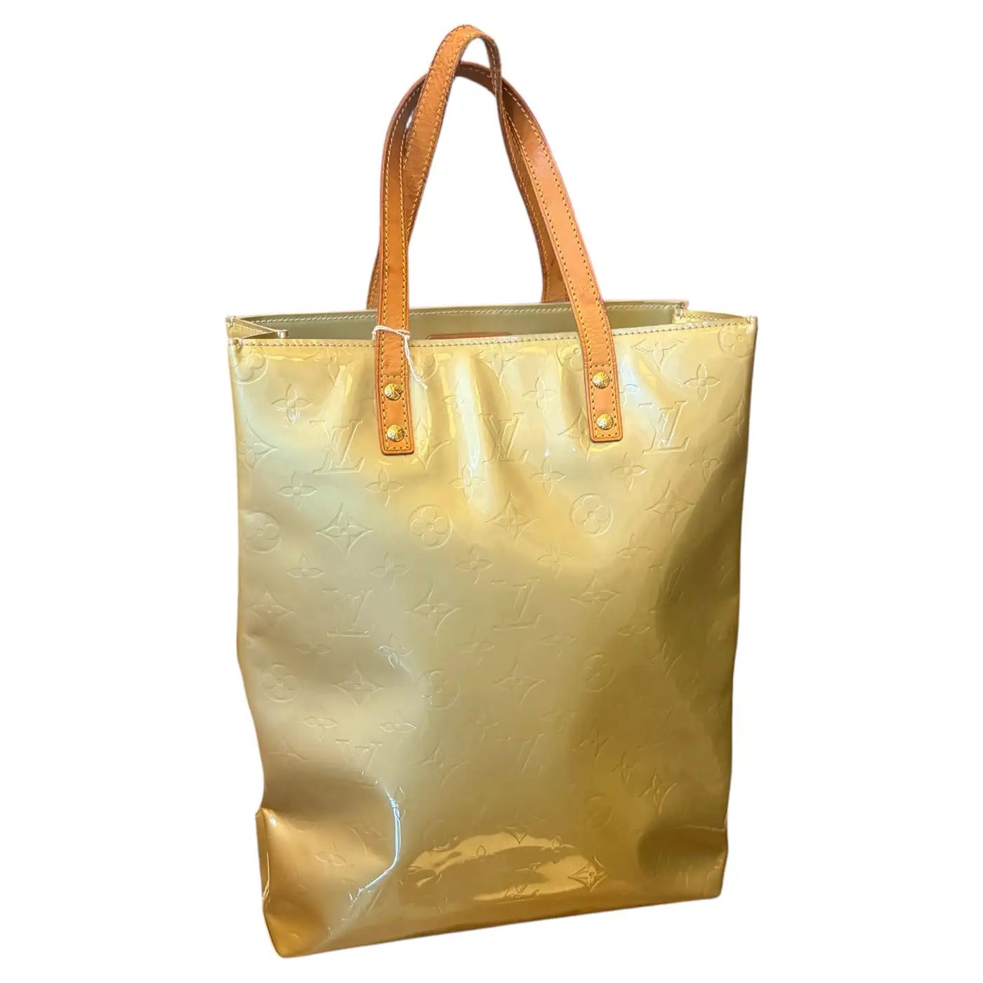 A 2001 Louis Vuitton Green Vernis and Vachetta Reade GM Tote Bag