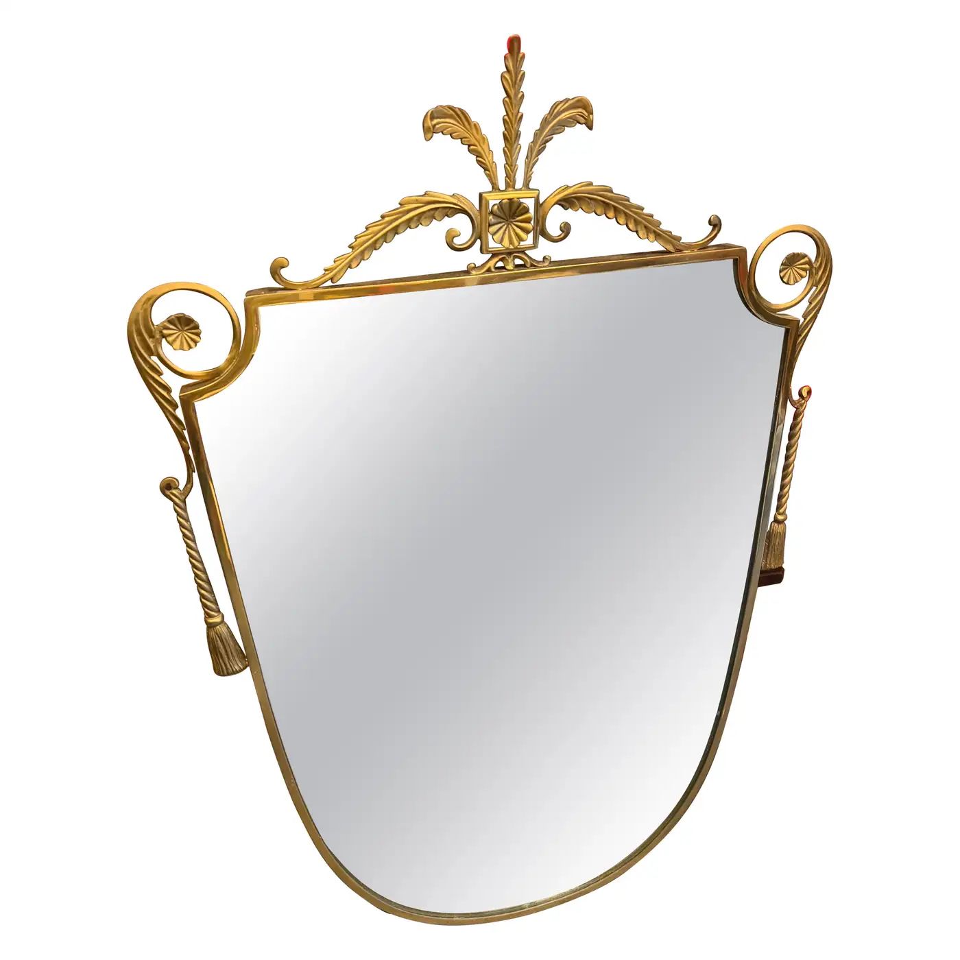 1950s Gio Ponti Style Mid-Century Modern Brass Shield Wall Mirror