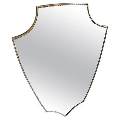 1960s Gio Ponti Style Mid-Century Modern Brass Italian Shield Wall Mirror