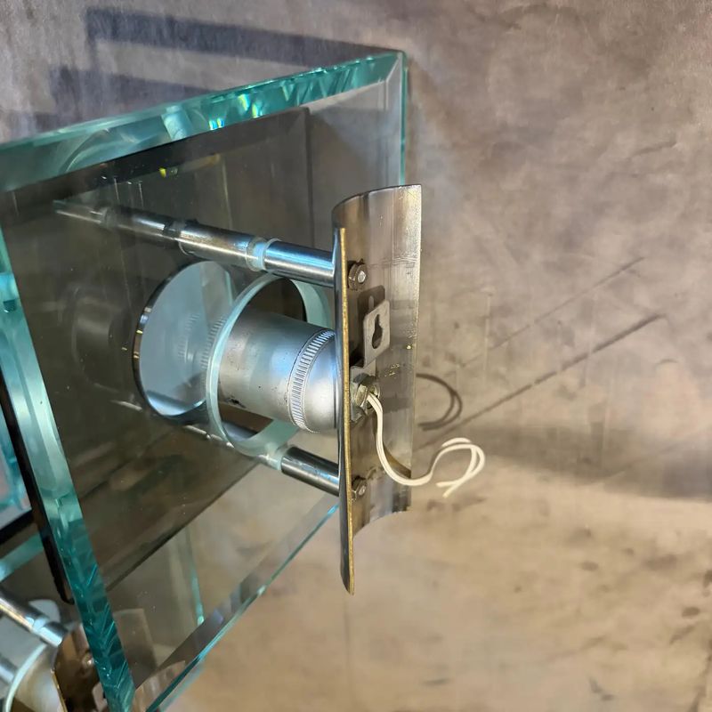 Two 1960s Space Age Steel and Heavy Glass Wall Sconces by Veca