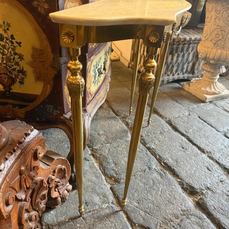 1950s Mid-Century Modern Yellow Marble and Brass Italian Console