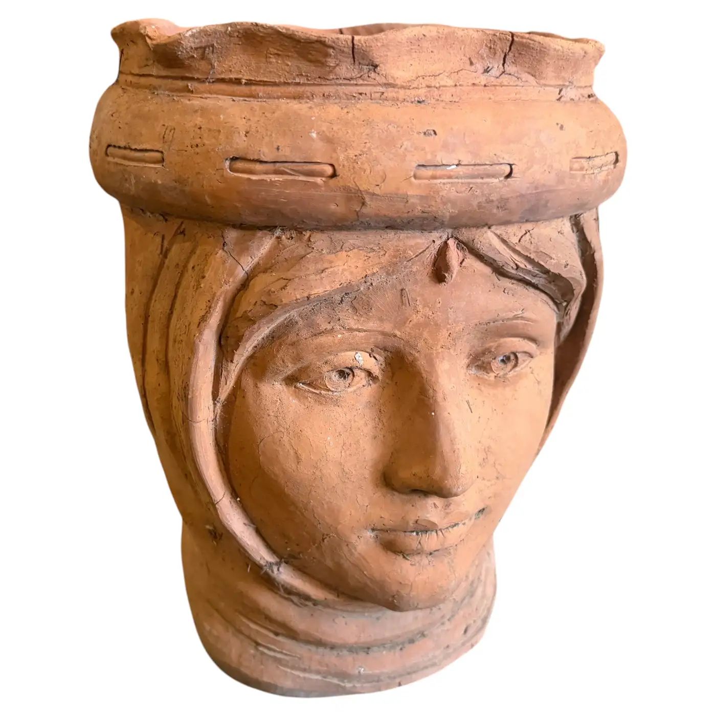 1930s Traditional Hand-Crafted Terracotta Sicilian Head of Moro Vase 1930s Traditional Hand-Crafted Terracotta Sicilian Head of Moro Vase