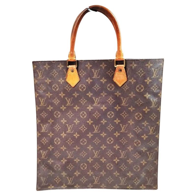 2000s Louis Vuitton Monogram Brown Coated Canvas and Vachetta Leather Sac Plat