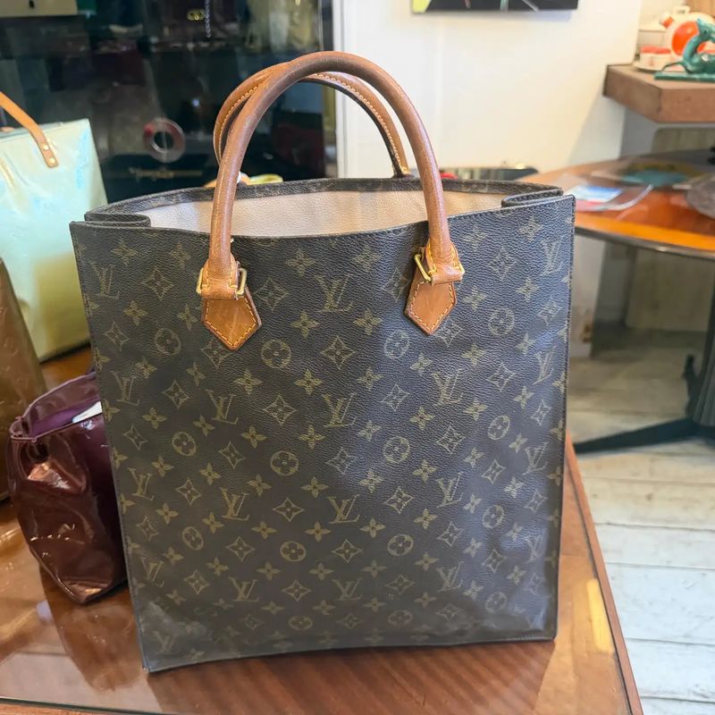 2000s Louis Vuitton Monogram Brown Coated Canvas and Vachetta Leather Sac Plat