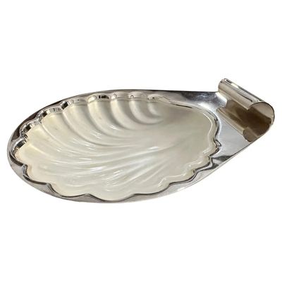 1990s Modern Silver Plated and Glass Shell Plate by Lino Sabattini
