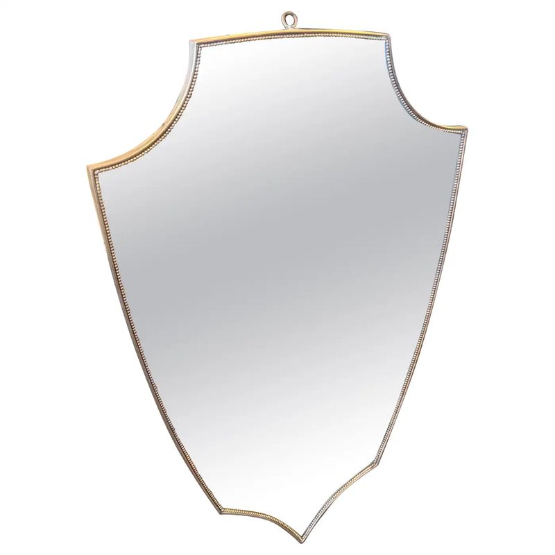 1960s Gio Ponti Style Mid-Century Modern Brass Italian Shield Wall Mirror