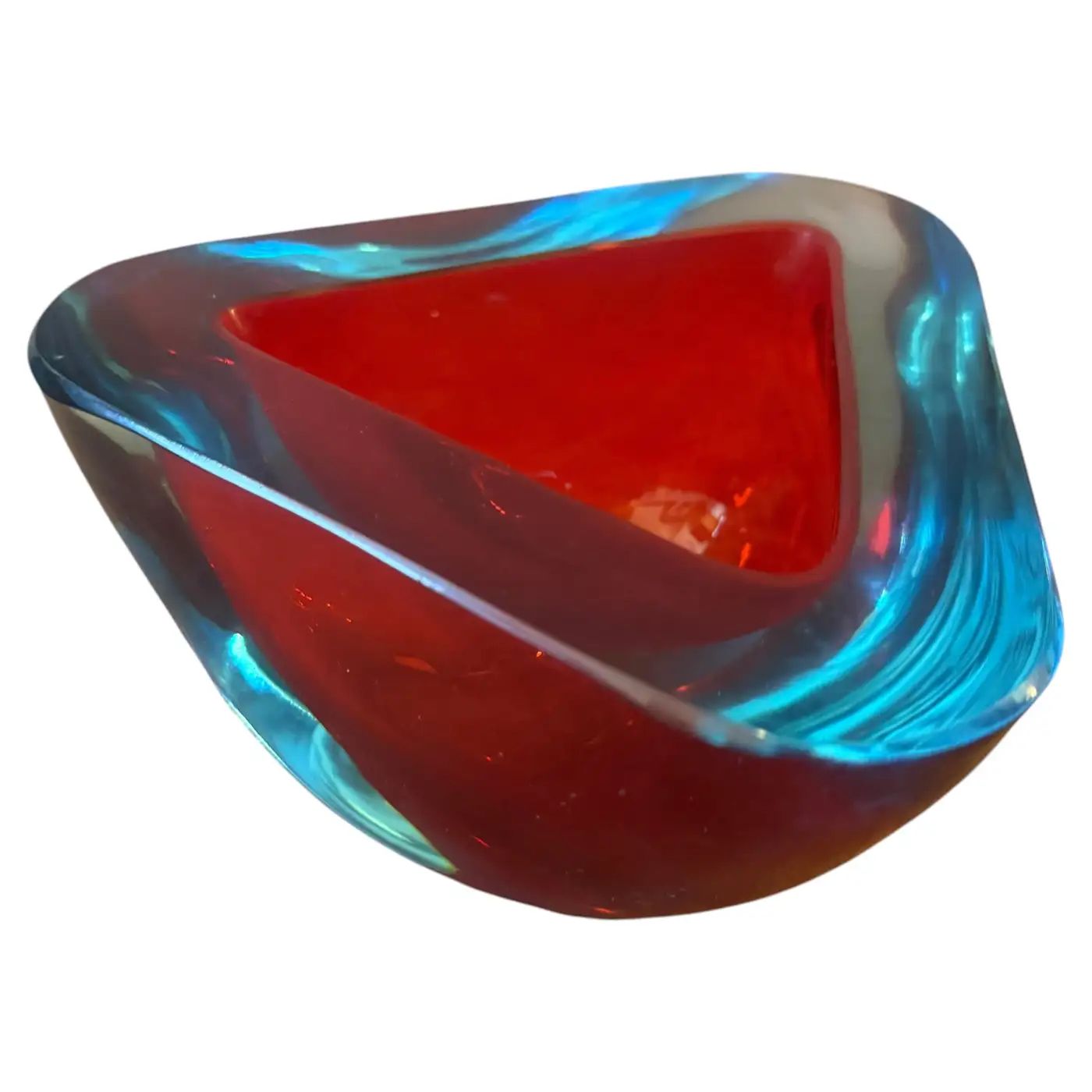 1970s Seguso Space Age Sommerso Red and Blue Murano Glass Bowl
