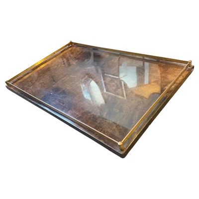 1950s Mid-Century Modern Brown Painted Goatskin and Brass Tray by Aldo Tura