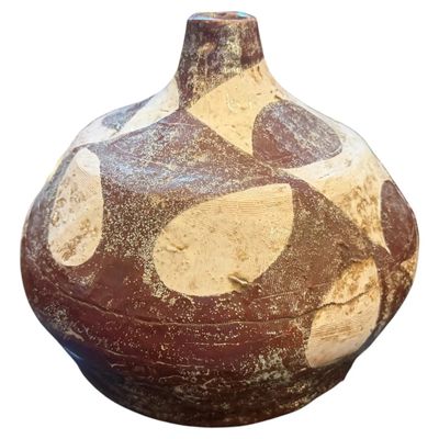 1960s Guido Gambone Style Organic Modern Brown and White Ceramic Italian Vase