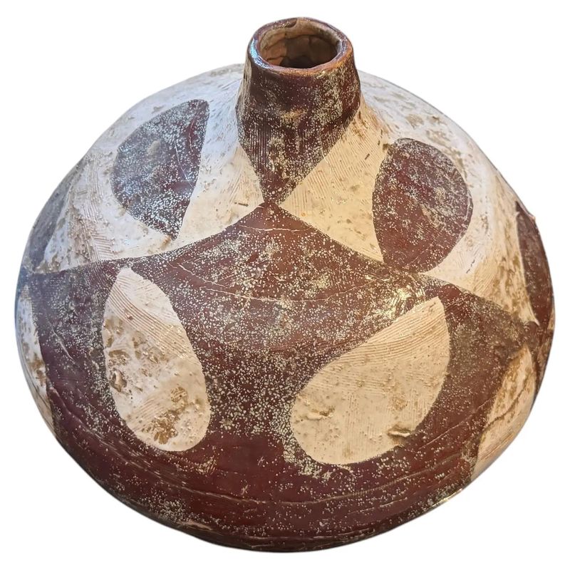 1960s Guido Gambone Style Organic Modern Brown and White Ceramic Italian Vase