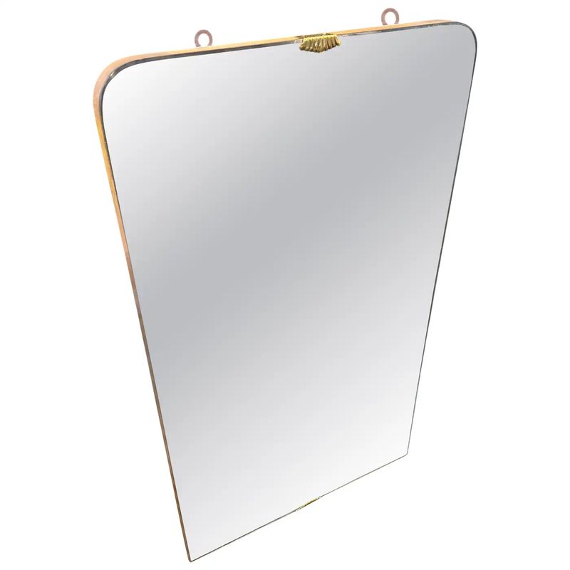 1940s Gio Ponti Style Art Deco Wood and Brass Italian Wall Mirror
