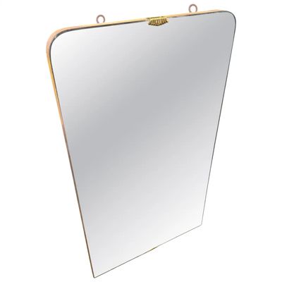 1940s Gio Ponti Style Art Deco Wood and Brass Italian Wall Mirror