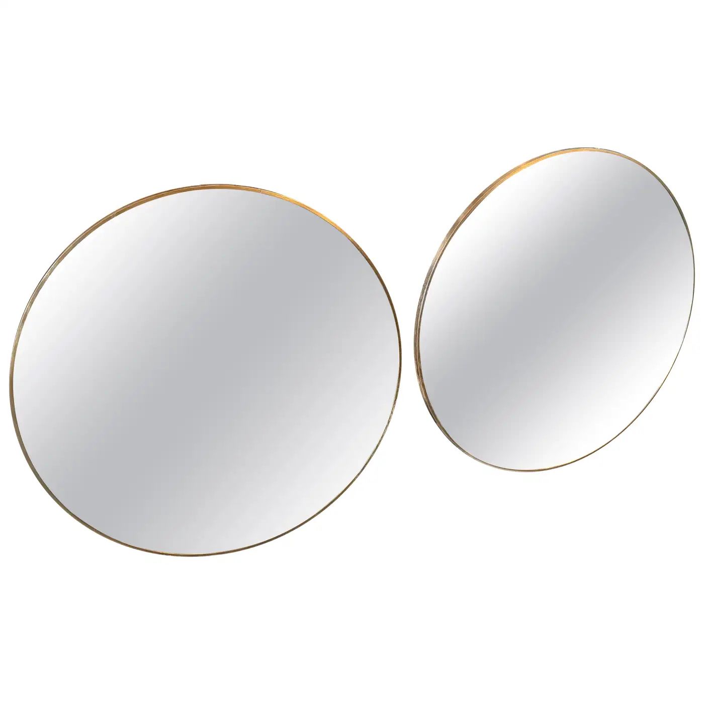 Two 1980s Gio Ponti Style Mid-Century Modern Gilt Metal Round Wall Mirrors
