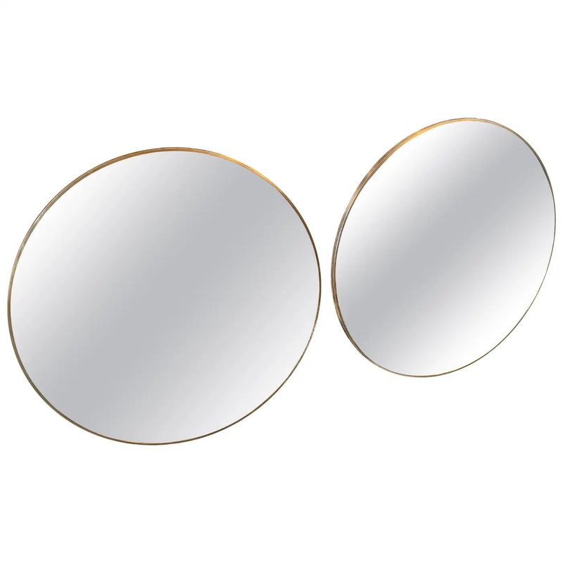 Two 1980s Gio Ponti Style Mid-Century Modern Gilt Metal Round Wall Mirrors