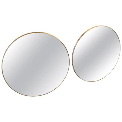 Two 1980s Gio Ponti Style Mid-Century Modern Gilt Metal Round Wall Mirrors