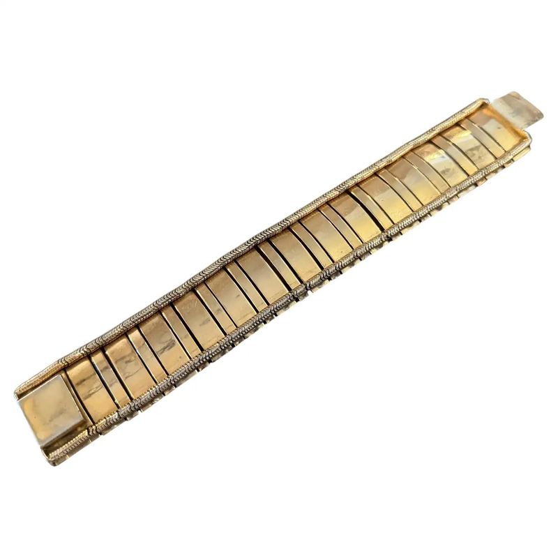 1950s Art Deco Costume Jewelry Gilt Metal Italian Retro Bracelet