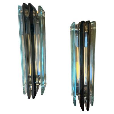 Two 1960s Space Age Heavy Glass Wall Sconces by Lupi Cristal Luxor