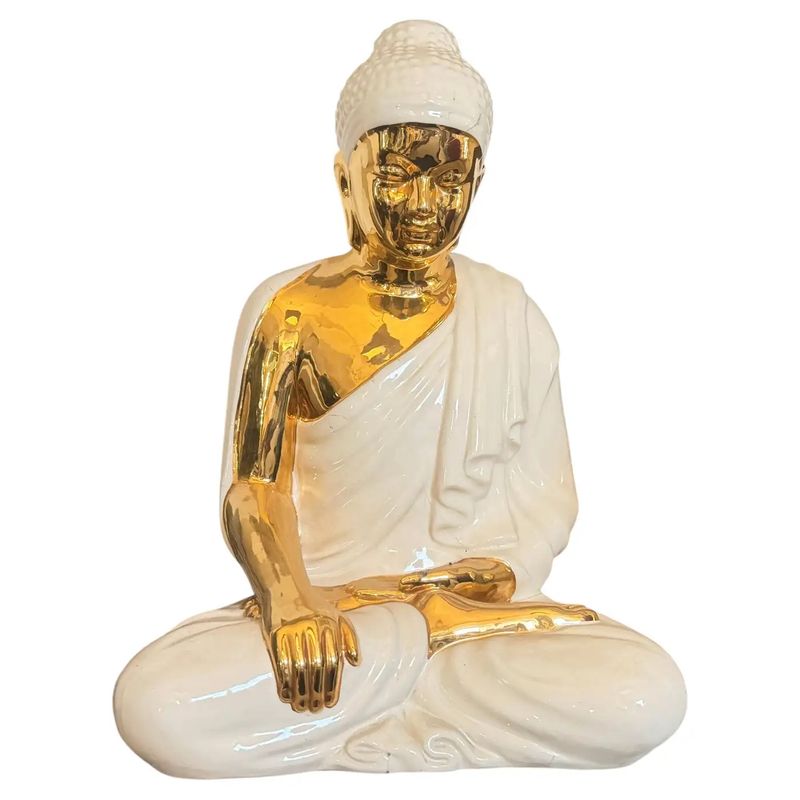 1980s Modernist White and Gold Porcelain Buddha Statue by Tommaso Barbi