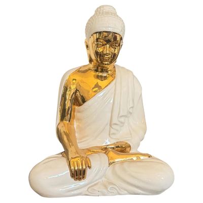 1980s Modernist White and Gold Porcelain Buddha Statue by Tommaso Barbi